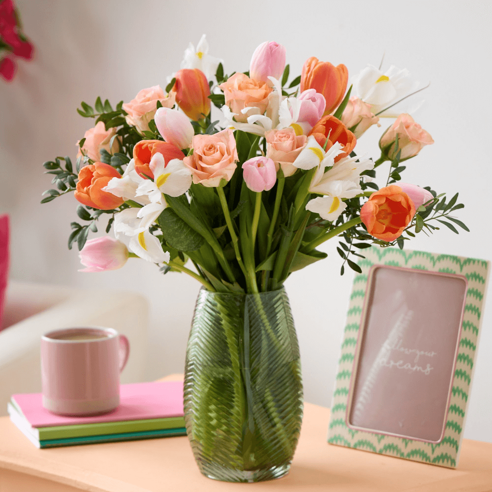 A bouquet of flowers in a vase