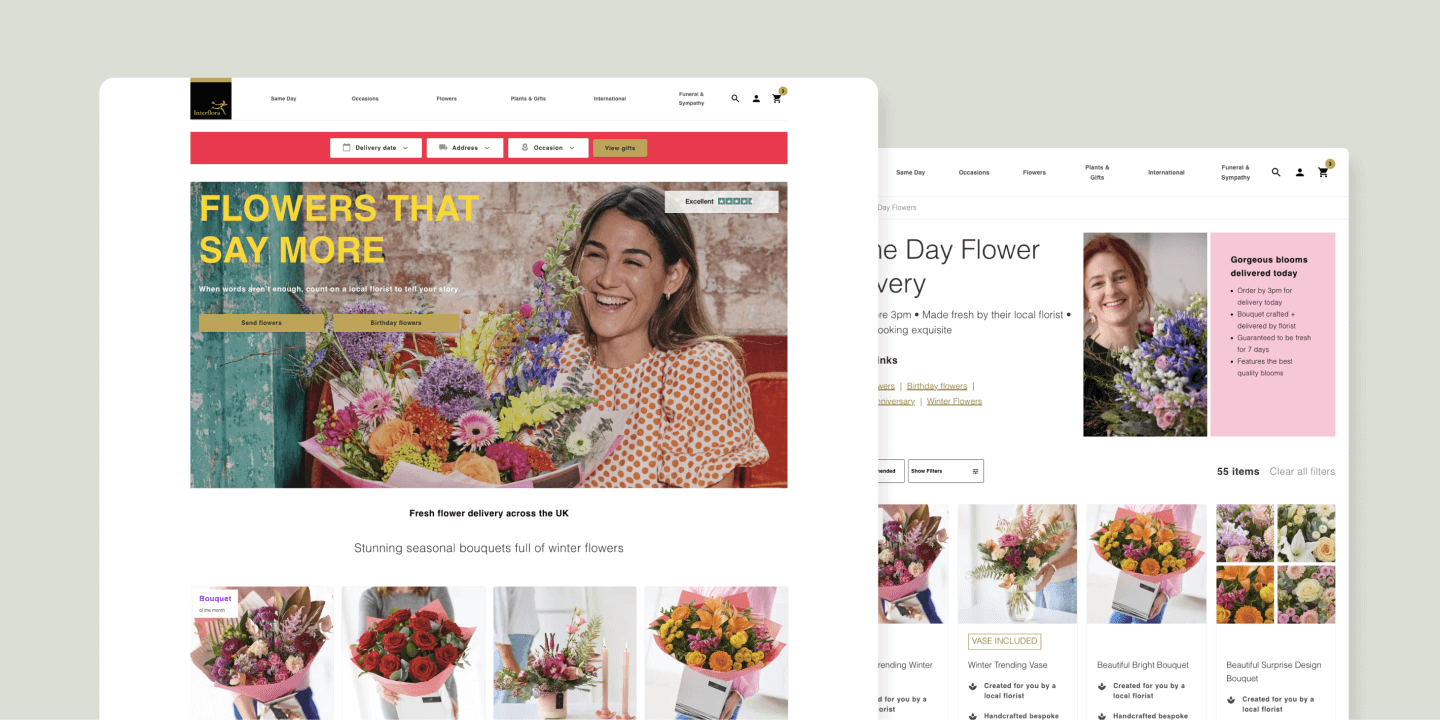 The Interflora website desktop showcase