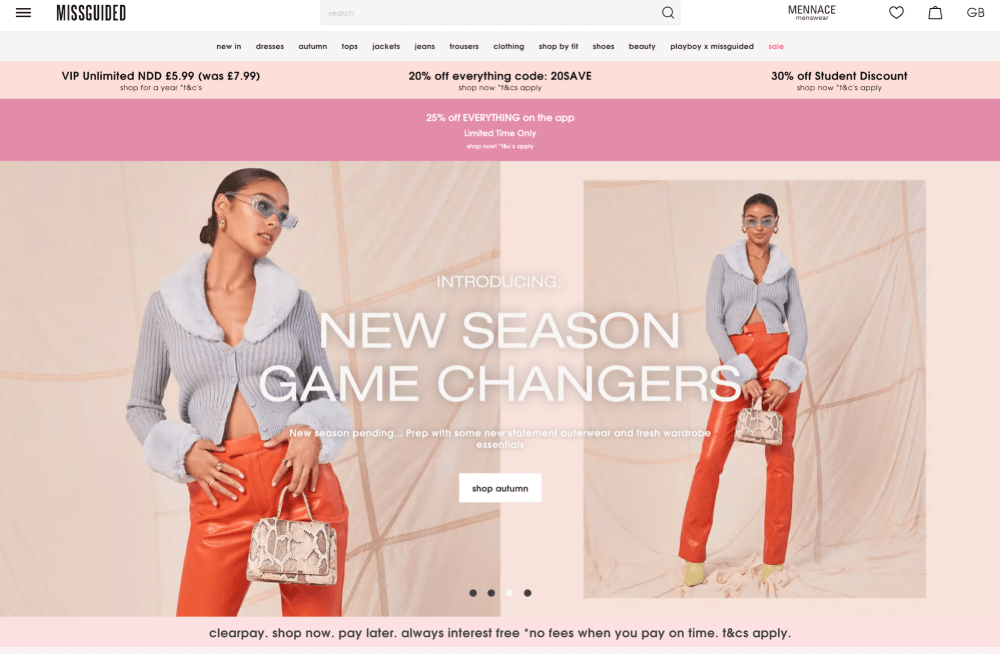 A screenshot of the Missguided website