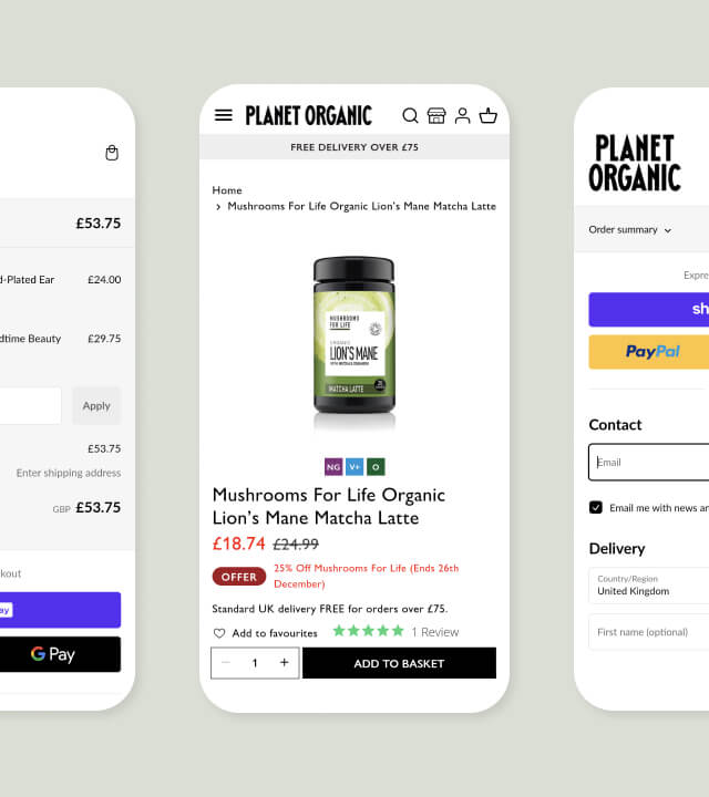 The Planet Organic website on a small device